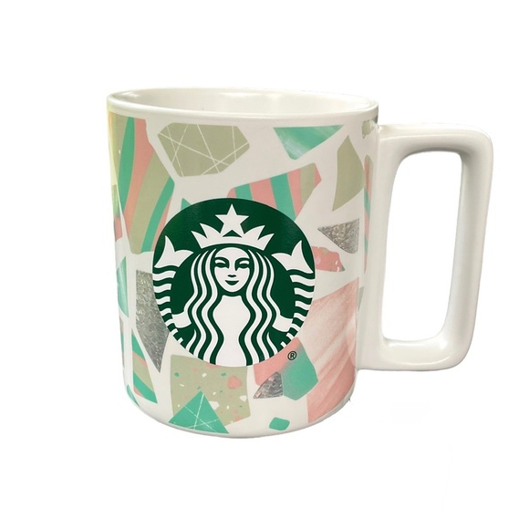 Starbucks Other - Starbucks 2019 Confetti Foil Geometric Pink Green Ceramic Coffee Mug 12oz